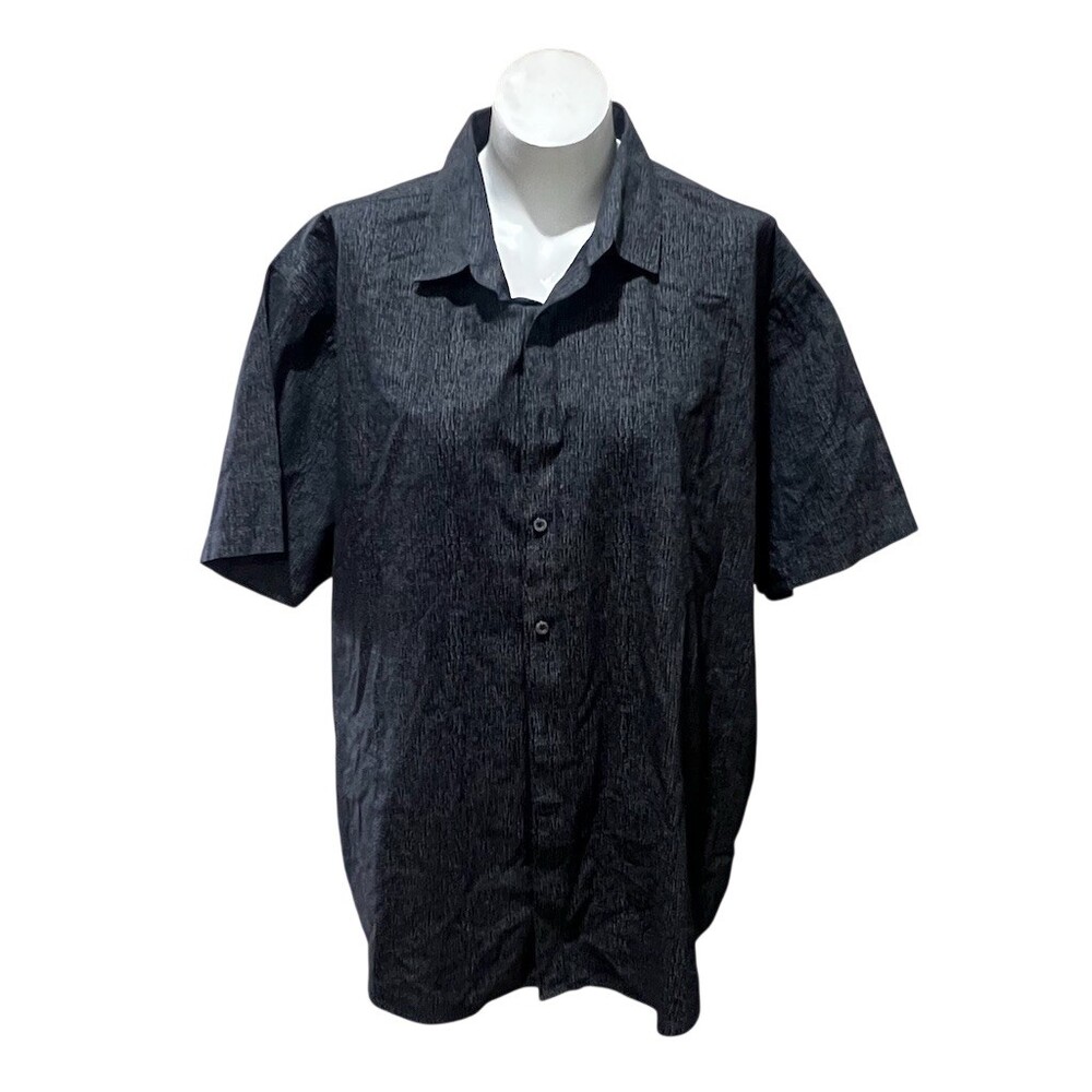 James Campbell Men's Button-Up Shirt Size 2XL Black Textured Camp Collar